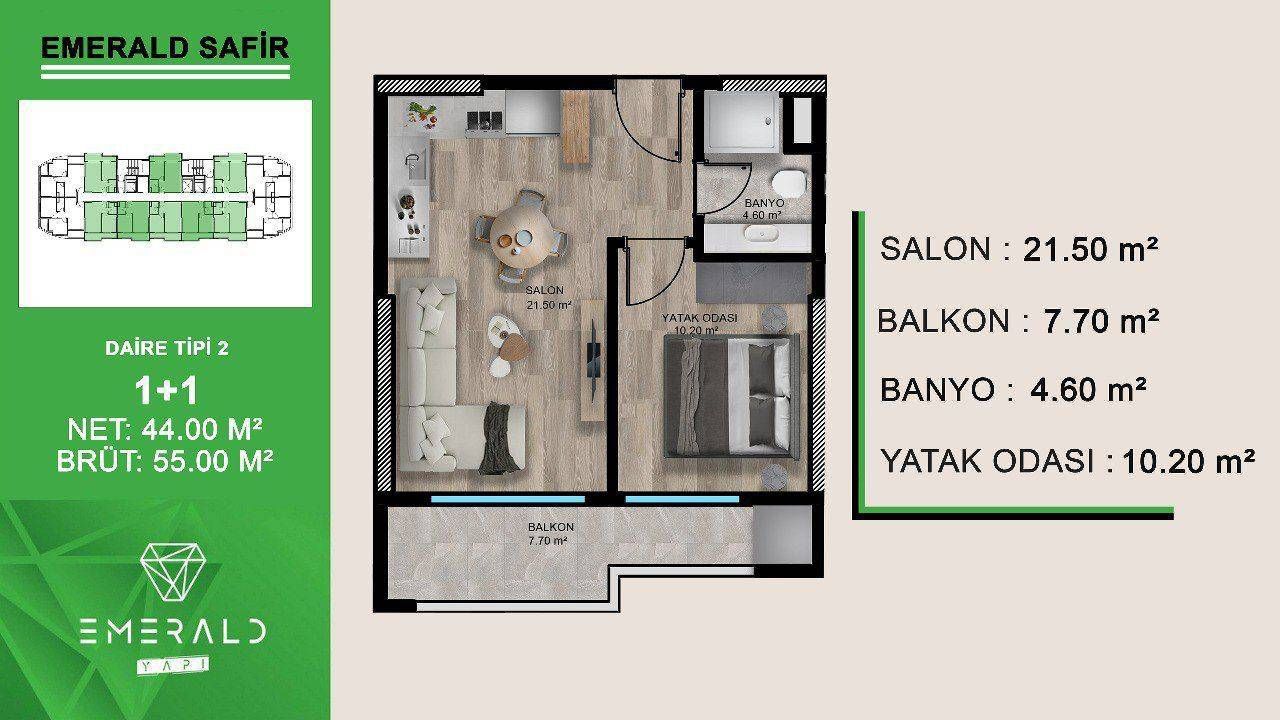 Квартира в Мерсине, Турция, 70 м² - фото 1