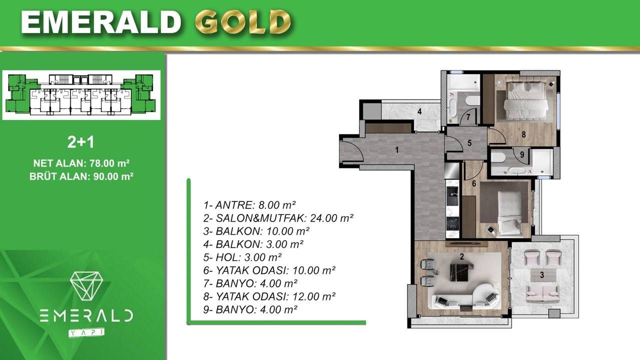 Квартира в Мерсине, Турция, 60 м² - фото 10