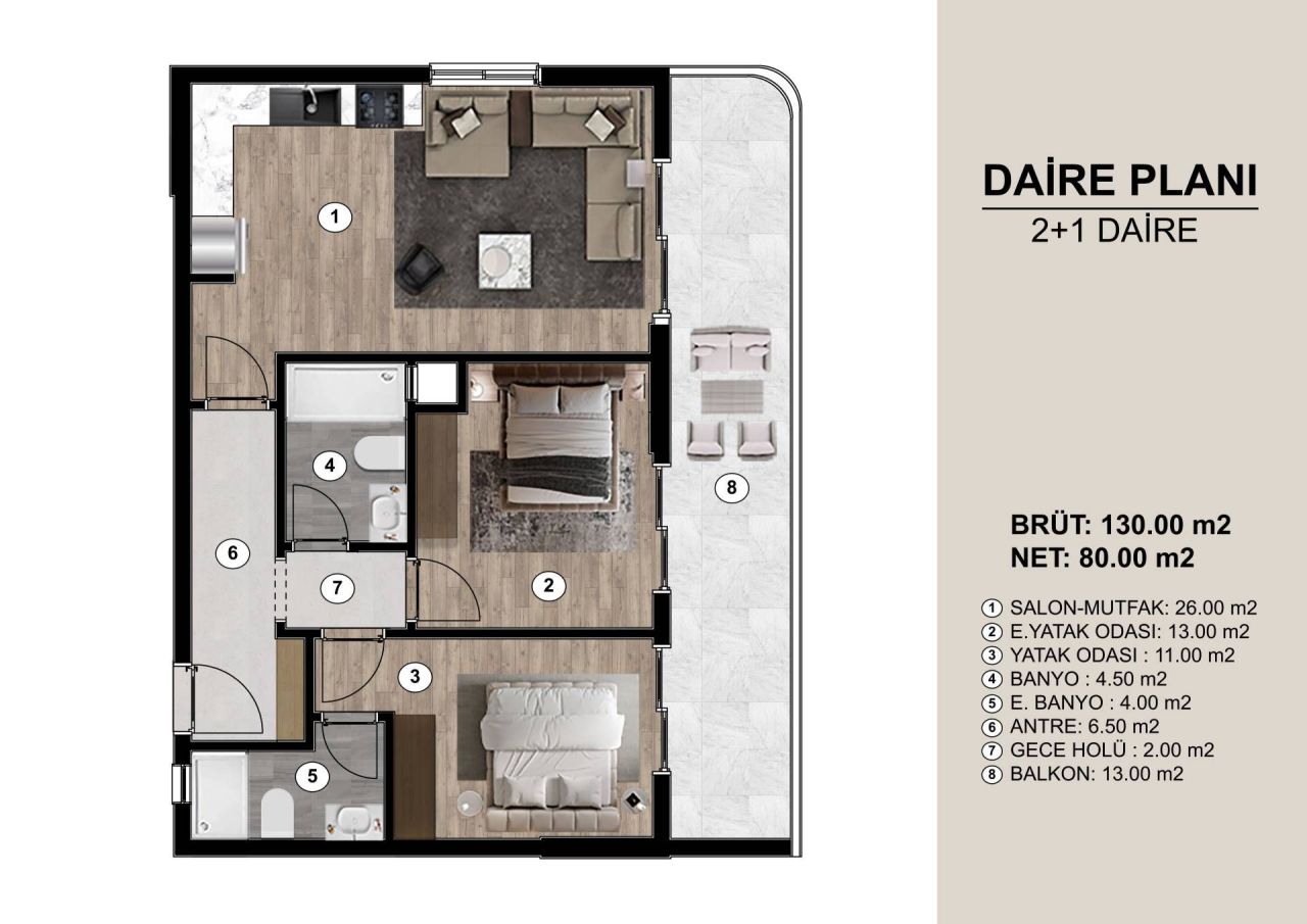 Квартира в Мерсине, Турция, 130 м² - фото 1