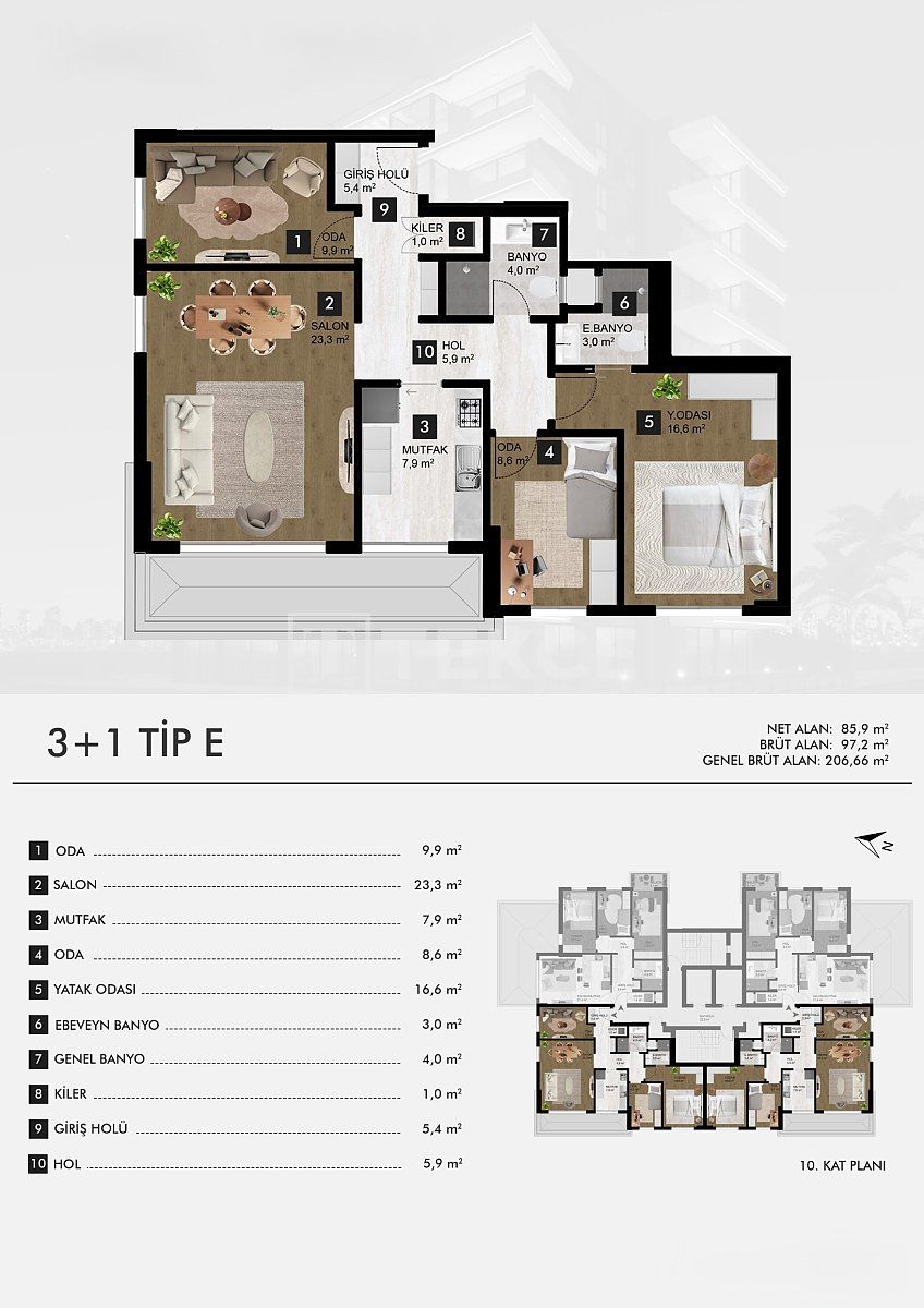 Апартаменты Байраклы, Турция, 119 м² - фото 9