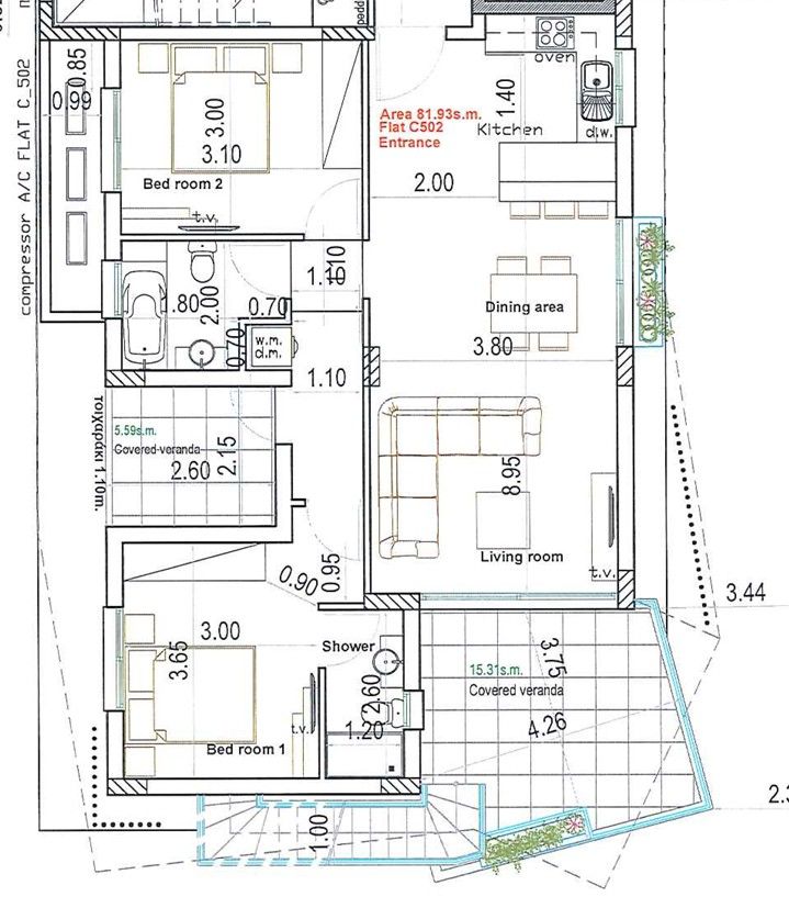 Апартаменты в Ларнаке, Кипр, 103 м² - фото 7
