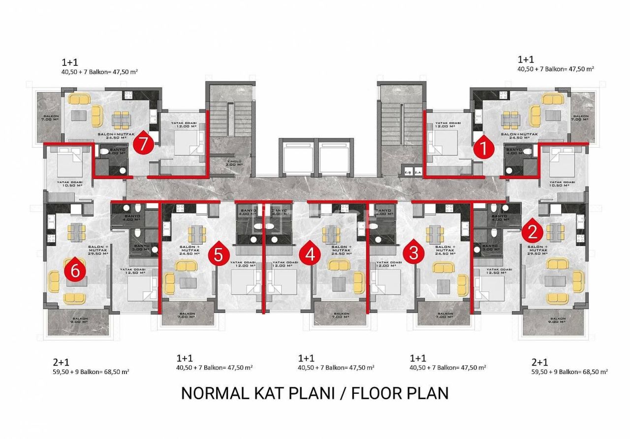 Апартаменты в Алании, Турция, 55 м² - фото 17