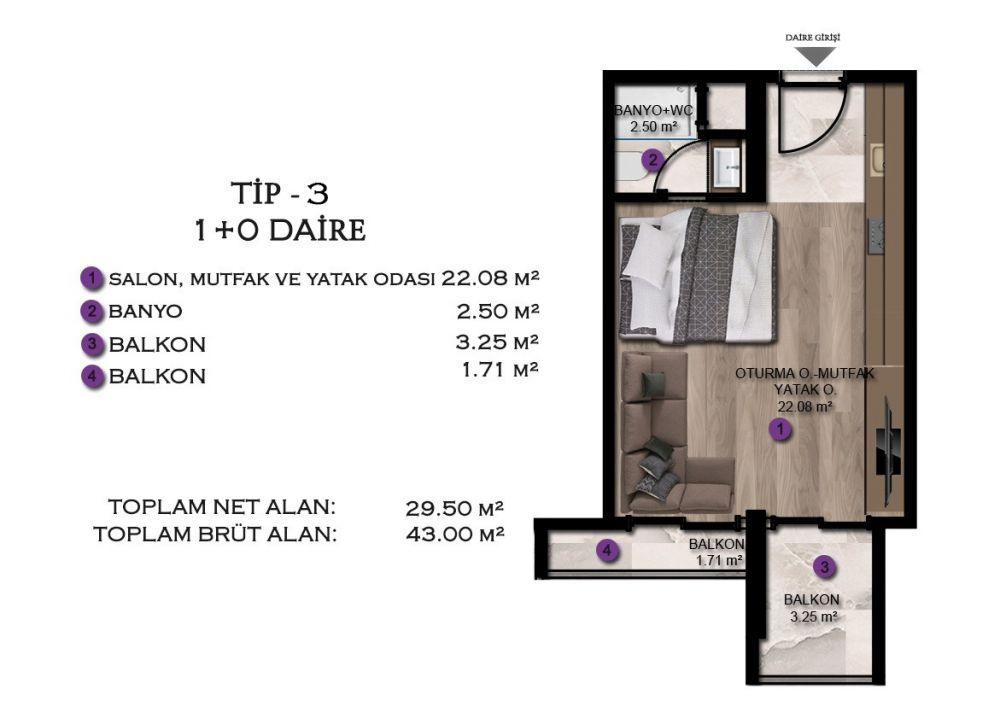 Апартаменты в Мерсине, Турция, 43 м² - фото 8