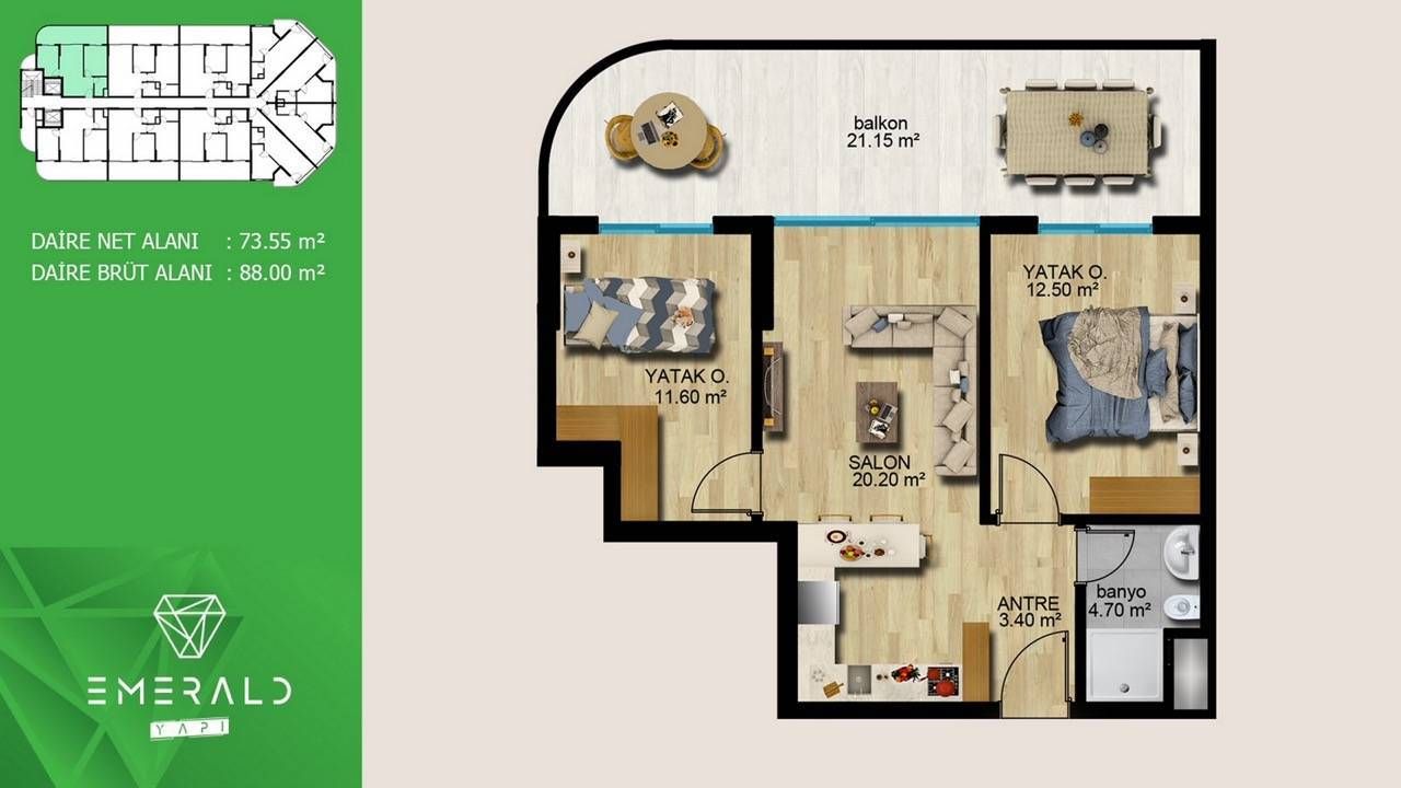 Квартира в Мерсине, Турция, 60 м² - фото 4