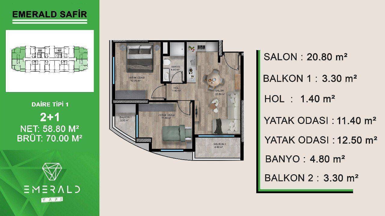Квартира в Мерсине, Турция, 70 м² - фото 5