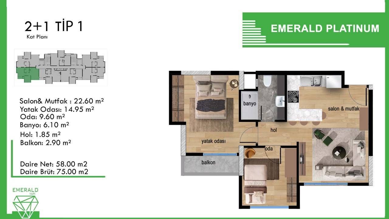 Квартира в Мерсине, Турция, 74 м² - фото 5
