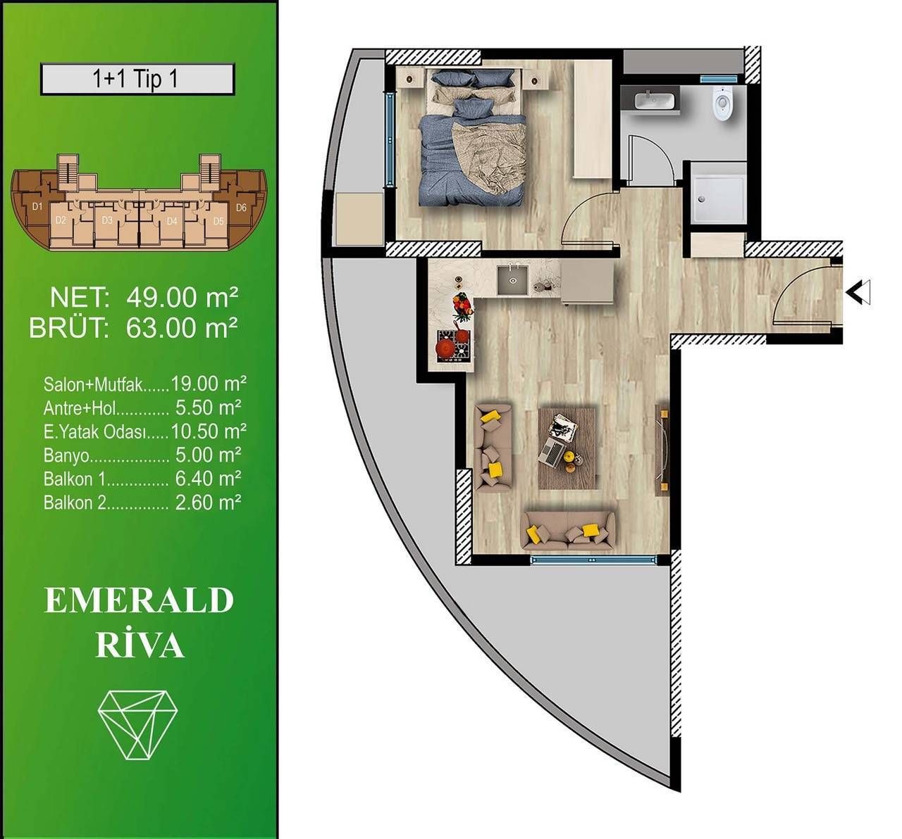 Квартира в Мерсине, Турция, 60 м² - фото 6