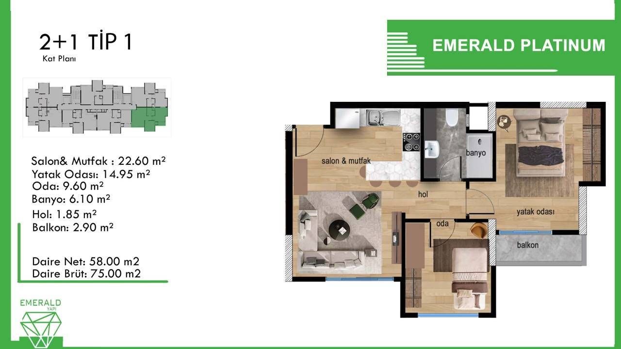 Квартира в Мерсине, Турция, 74 м² - фото 6