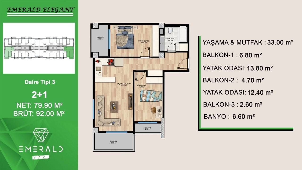 Квартира в Мерсине, Турция, 90 м² - фото 9
