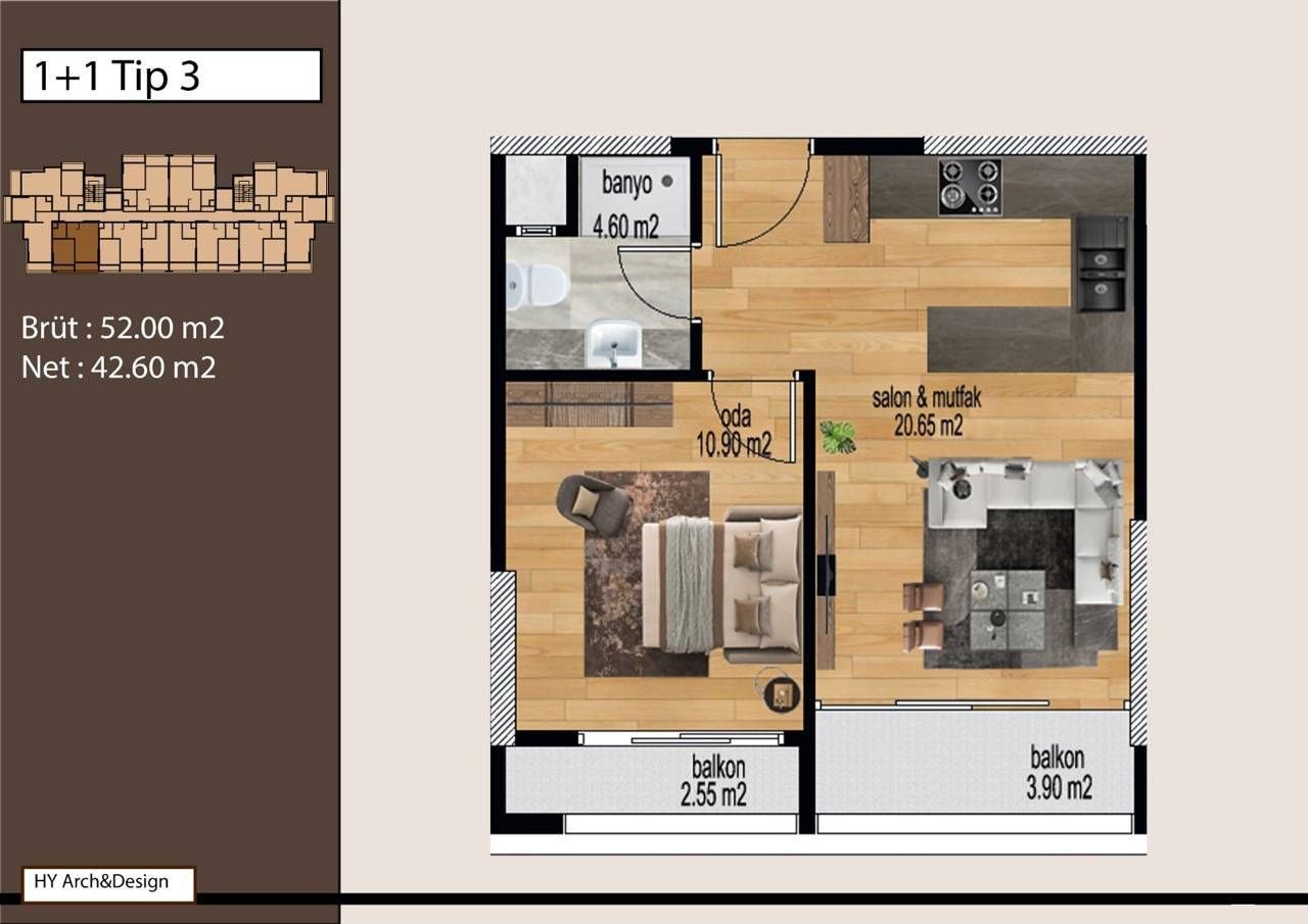 Квартира в Мерсине, Турция, 58 м² - фото 9