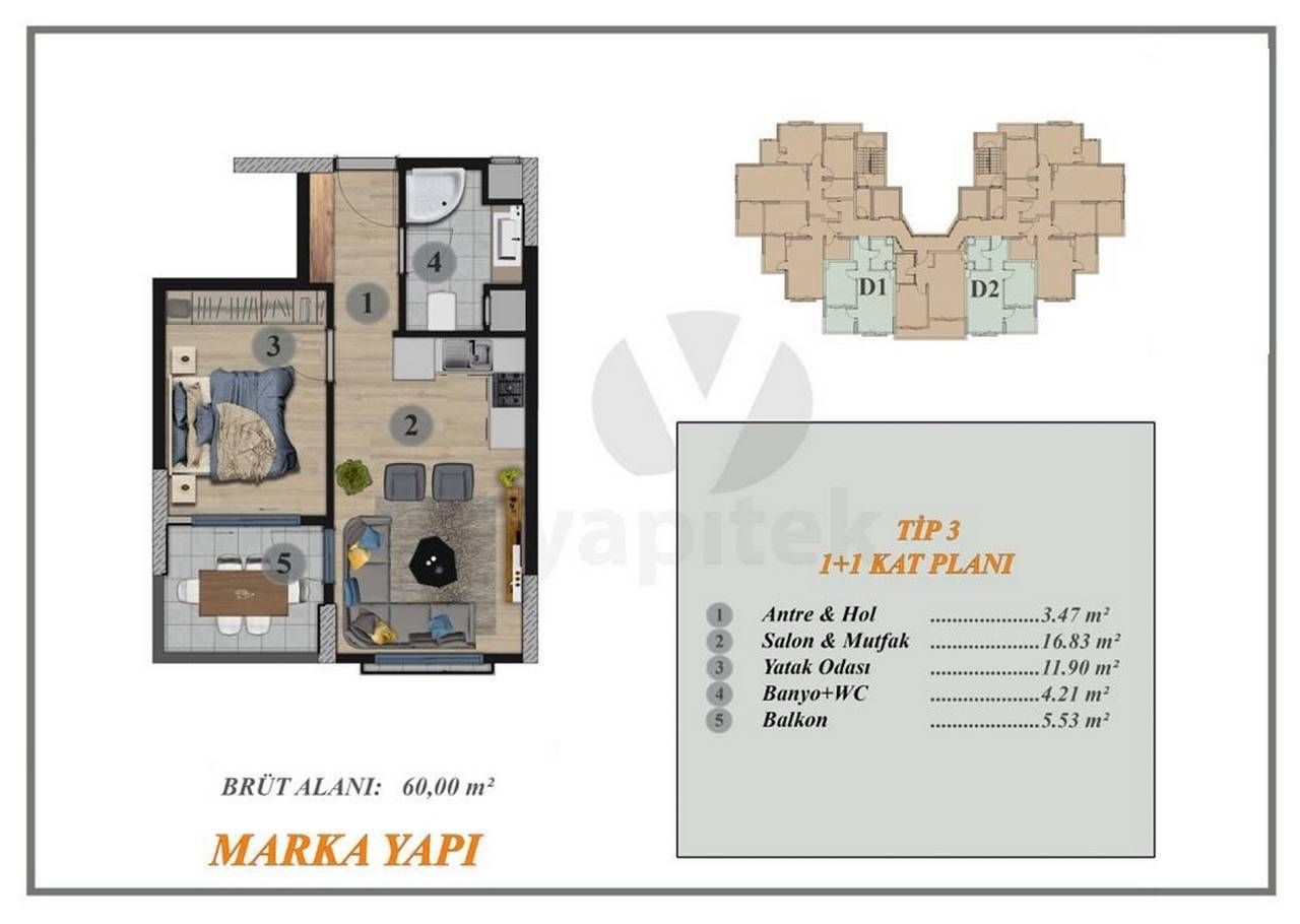 Квартира в Мерсине, Турция, 60 м² - фото 10
