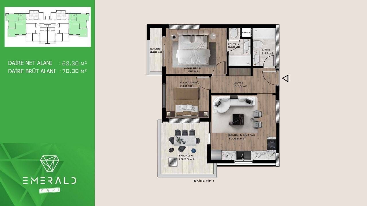 Квартира в Мерсине, Турция, 70 м² - фото 10