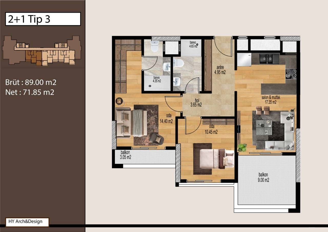 Квартира в Мерсине, Турция, 64 м² - фото 11