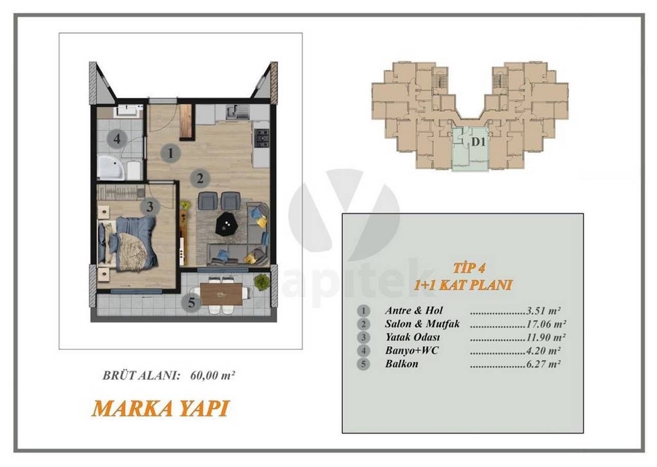 Квартира в Мерсине, Турция, 60 м² - фото 11
