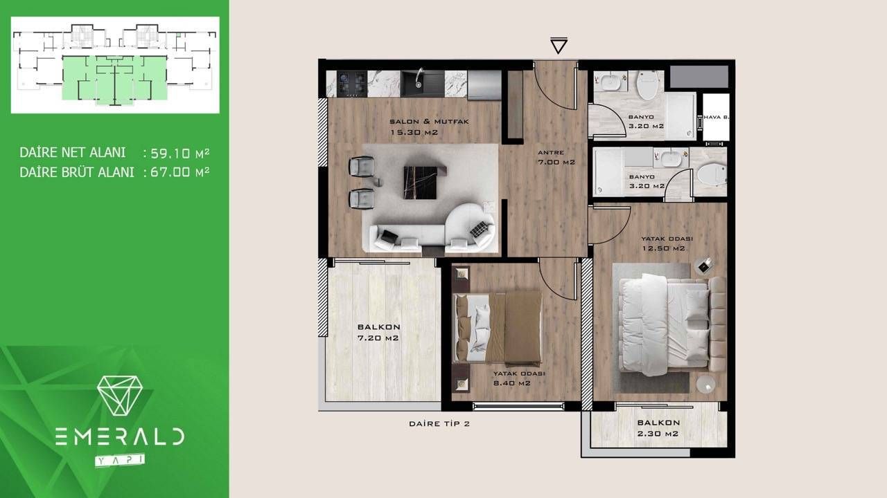 Квартира в Мерсине, Турция, 70 м² - фото 11