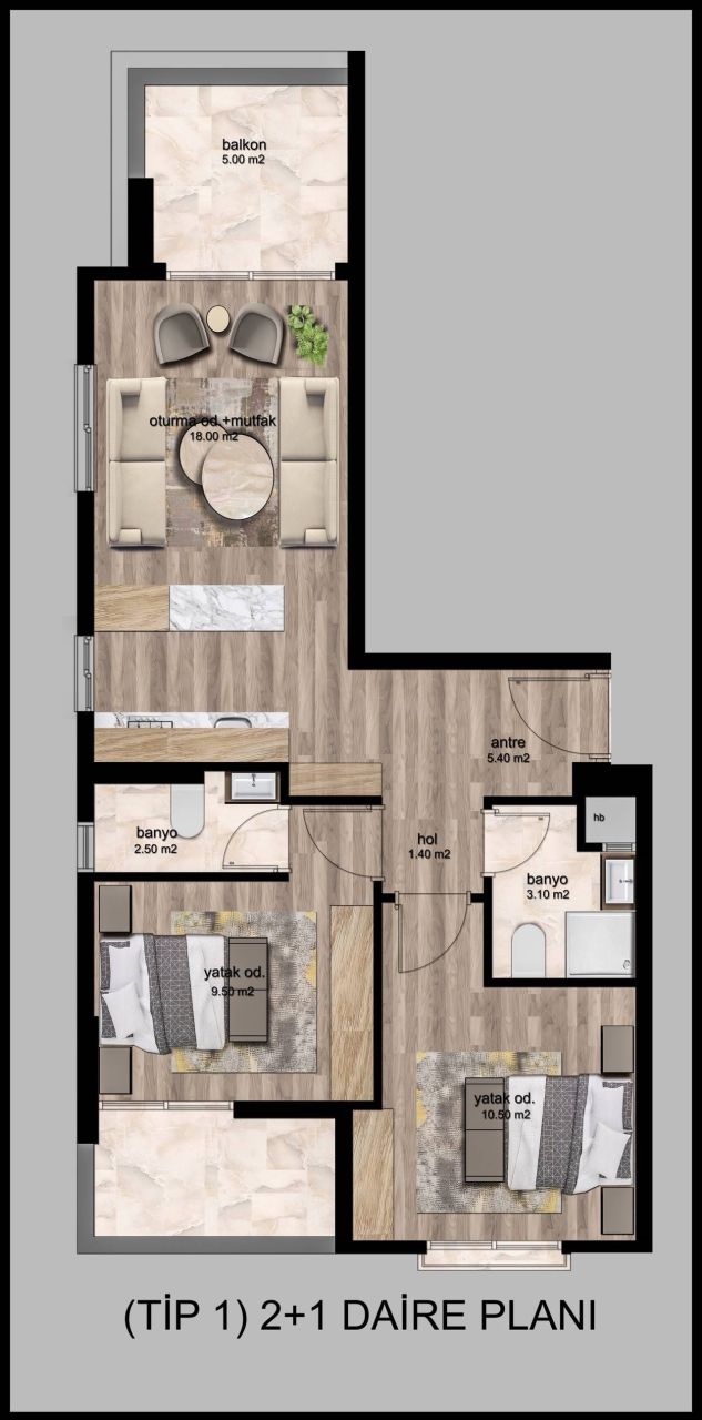 Квартира в Мерсине, Турция, 49 м² - фото 13