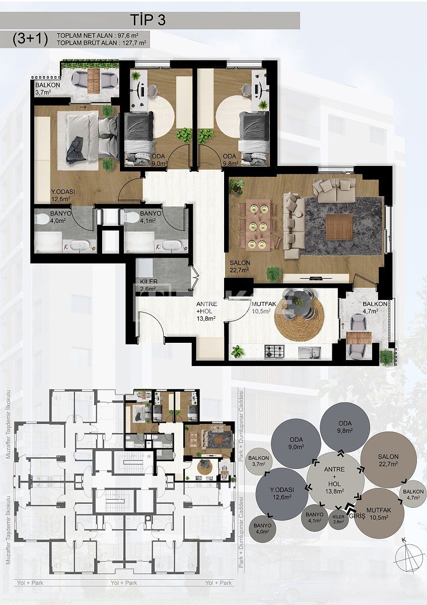 Апартаменты Байраклы, Турция, 127 м² - фото 3
