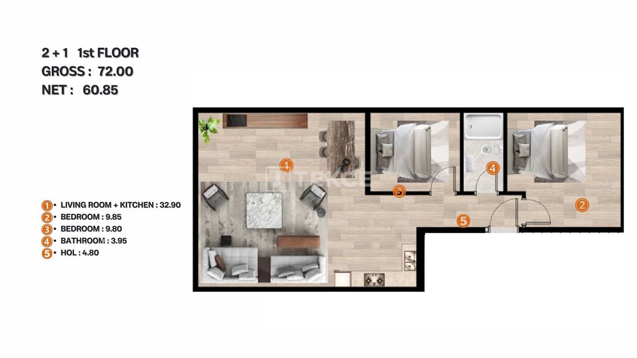 Апартаменты в Стамбуле, Турция, 72 м² - фото 11