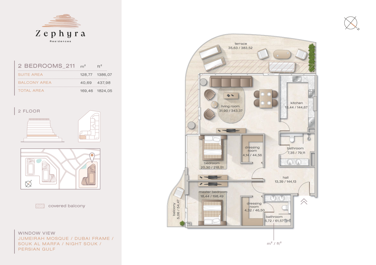Апартаменты в Дубае, ОАЭ, 128.77 м² - фото 2