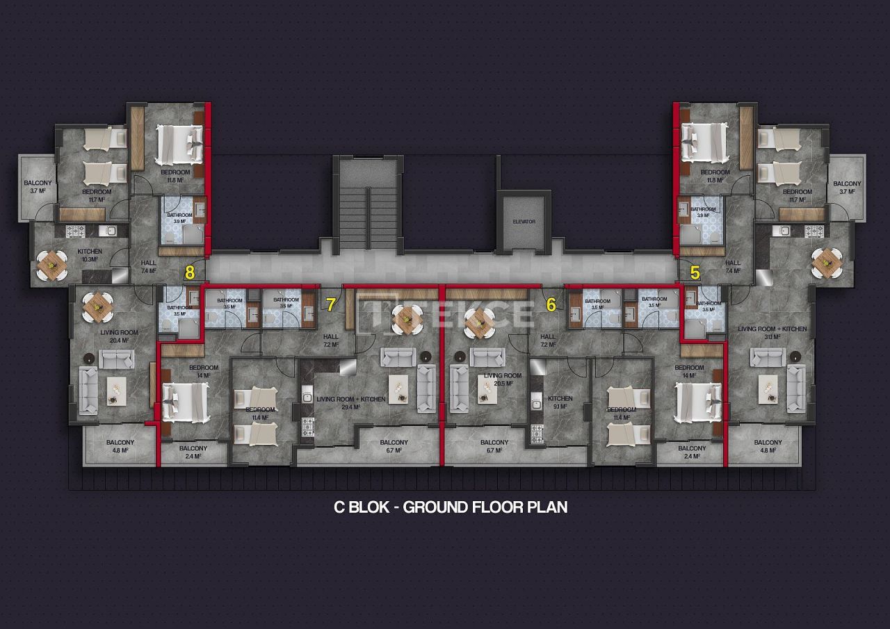Апартаменты в Алании, Турция, 67 м² - фото 17