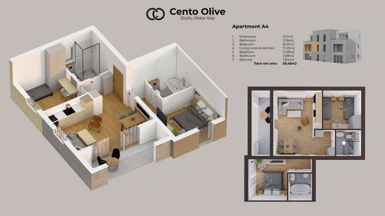 Апартаменты в Столиве, Черногория, 55.45 м² - фото 2