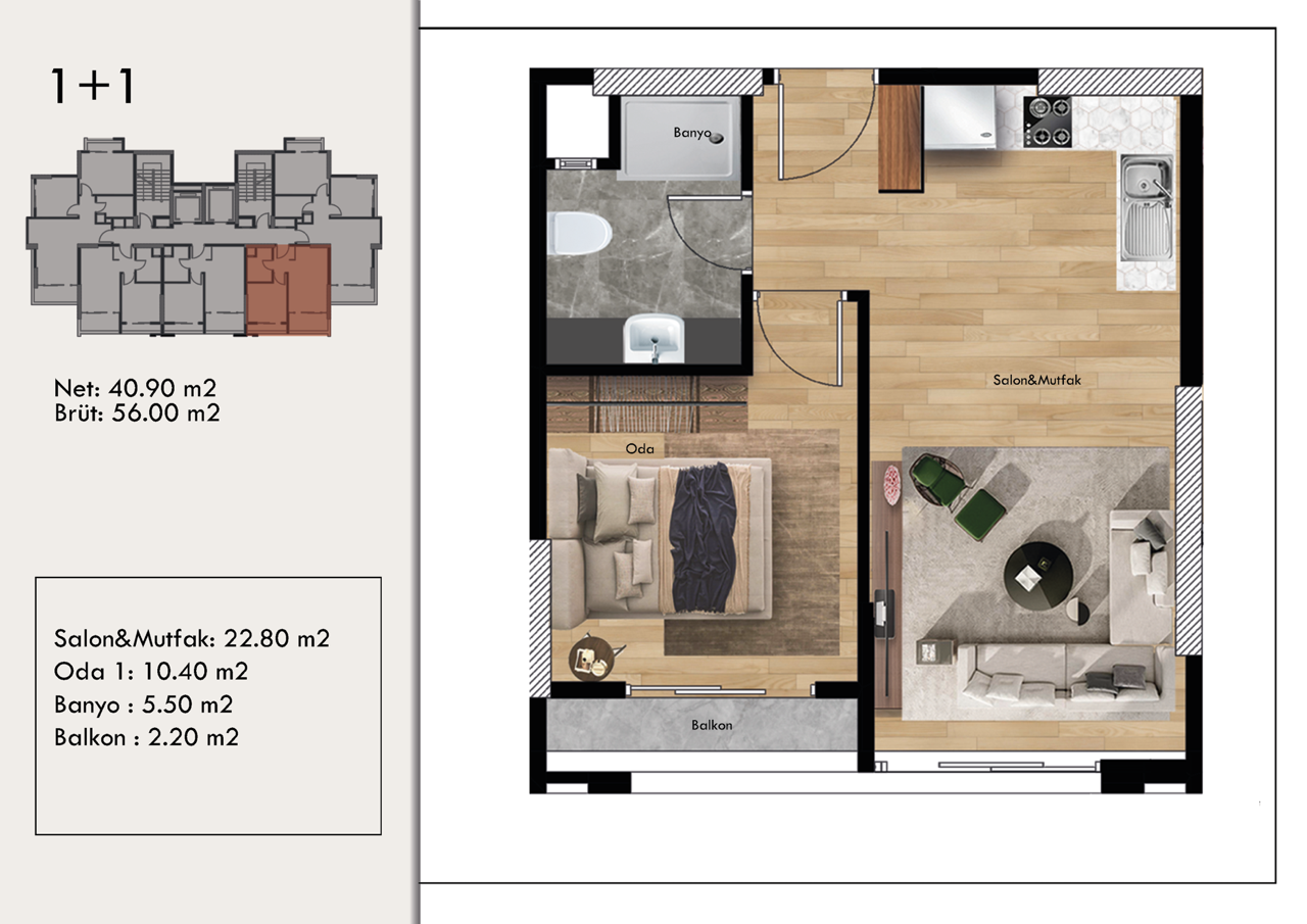 Квартира в Мерсине, Турция, 56 м² - фото 9