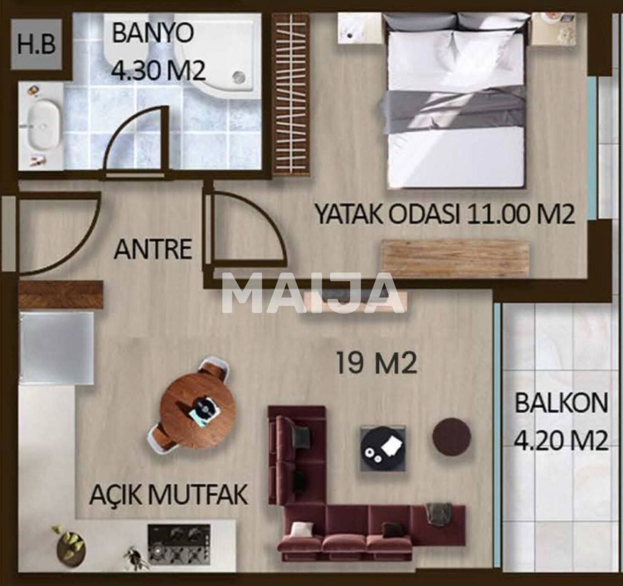 Апартаменты в Анталии, Турция, 35 м² - фото 2