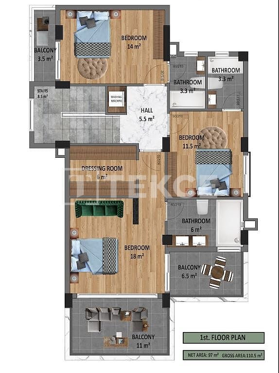 Вилла в Алании, Турция, 215 м² - фото 14