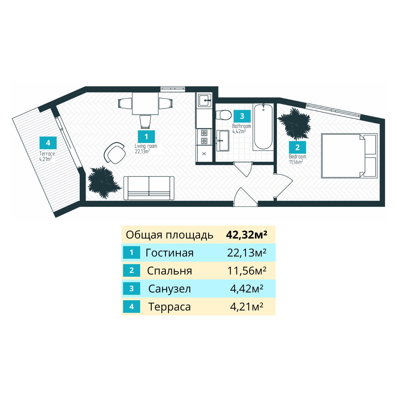 Квартира в Тивате, Черногория, 42.3 м² - фото 4