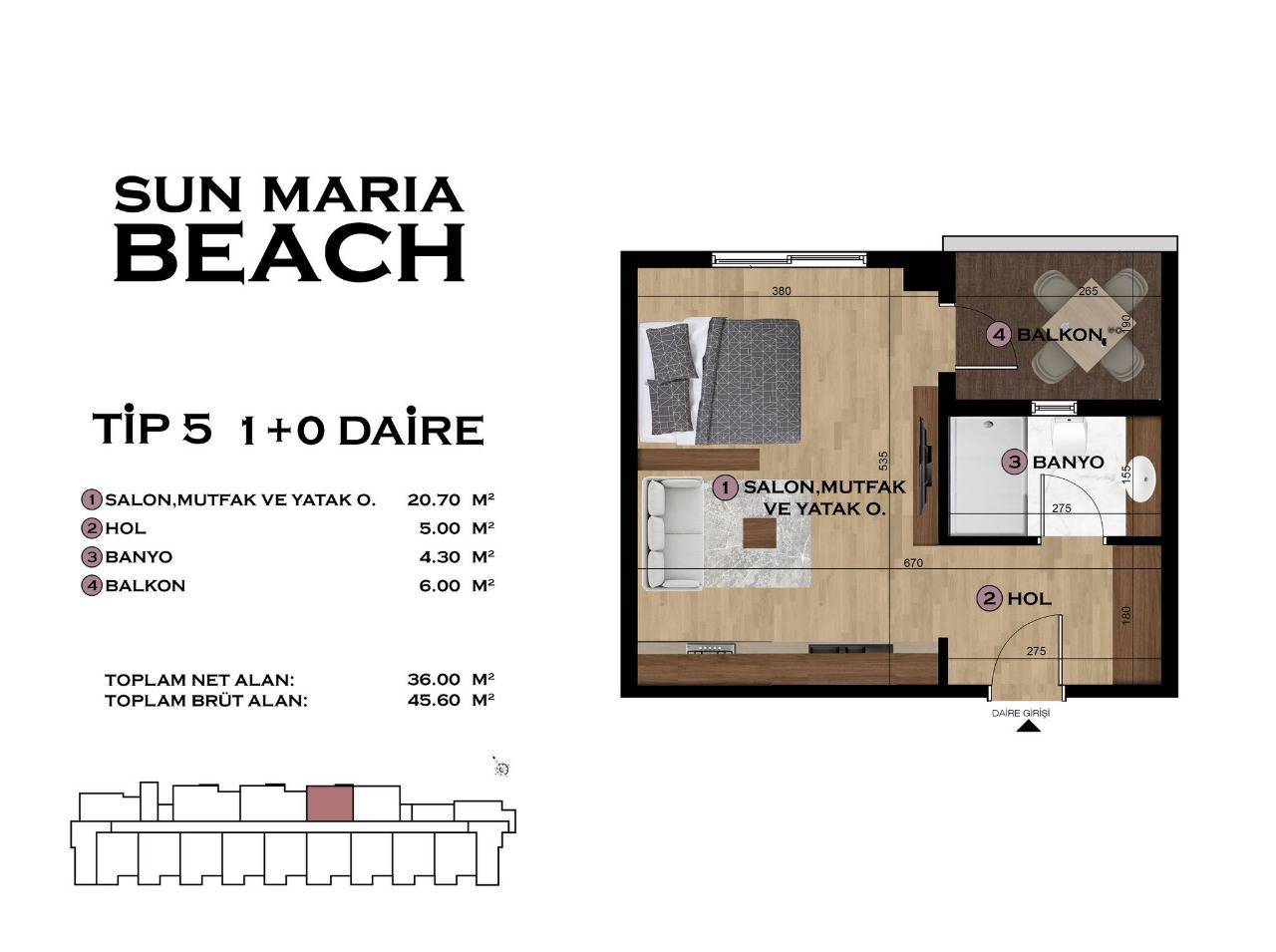 Квартира в Мерсине, Турция, 47 м² - фото 13