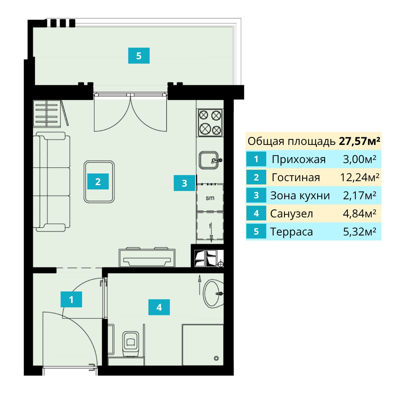 Квартира в Бечичи, Черногория, 27.57 м² - фото 2