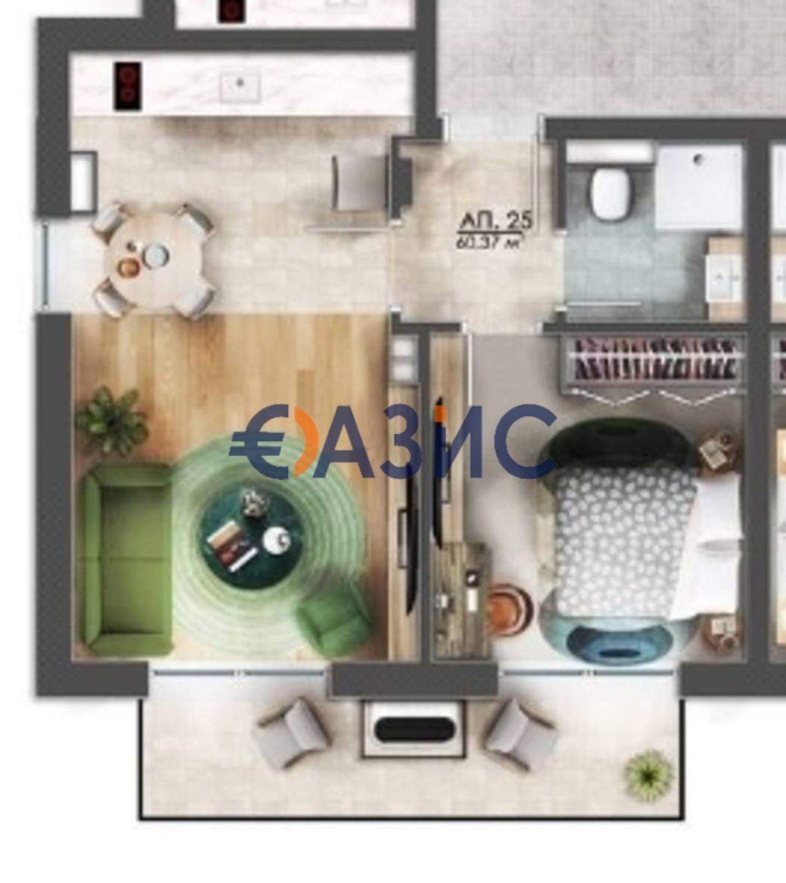 Апартаменты на Солнечном берегу, Болгария, 60.6 м² - фото 4
