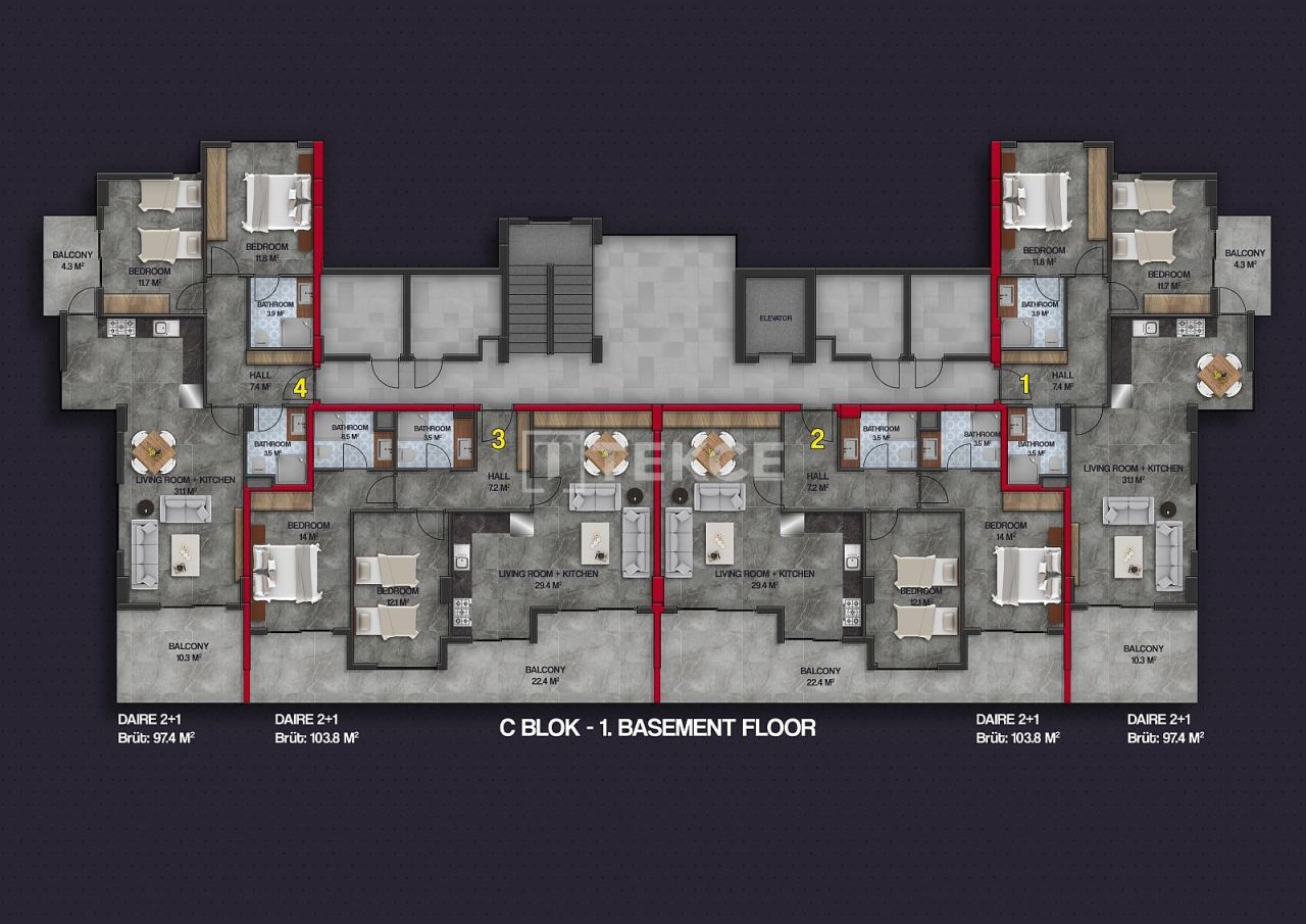 Апартаменты в Алании, Турция, 97 м² - фото 18