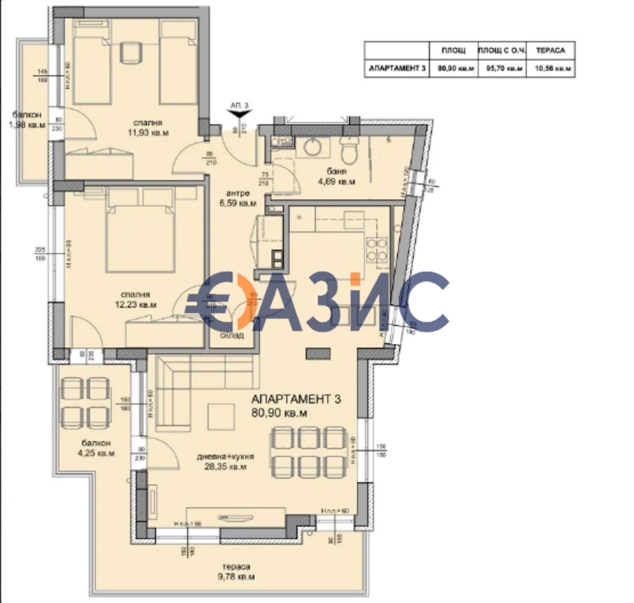 Апартаменты в Сарафово, Болгария, 106.3 м² - фото 4