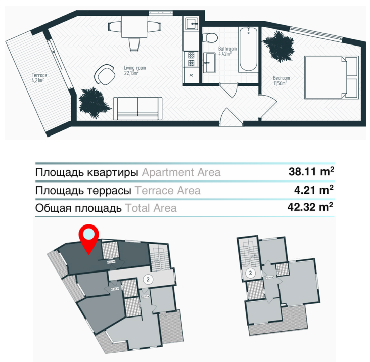 Студия в Тивате, Черногория, 42.3 м² - фото 8