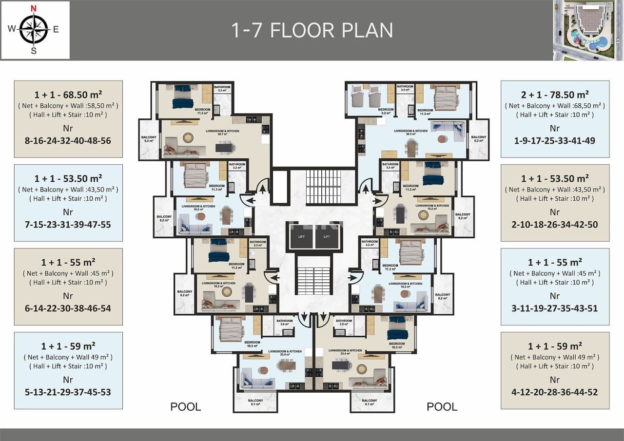 Апартаменты в Алании, Турция, 50 м² - фото 16