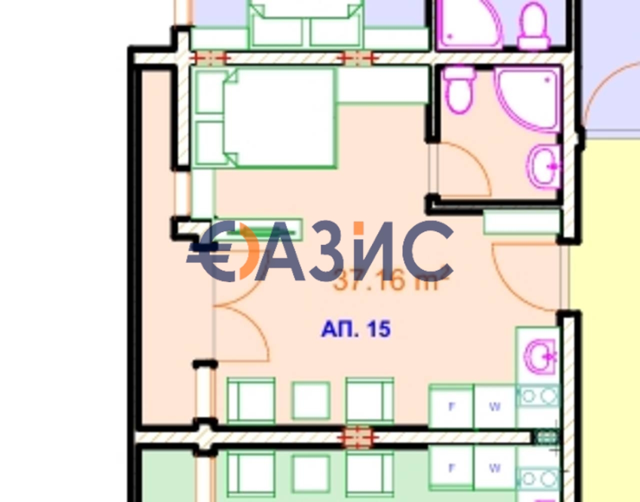 Апартаменты в Несебре, Болгария, 37.2 м² - фото 2
