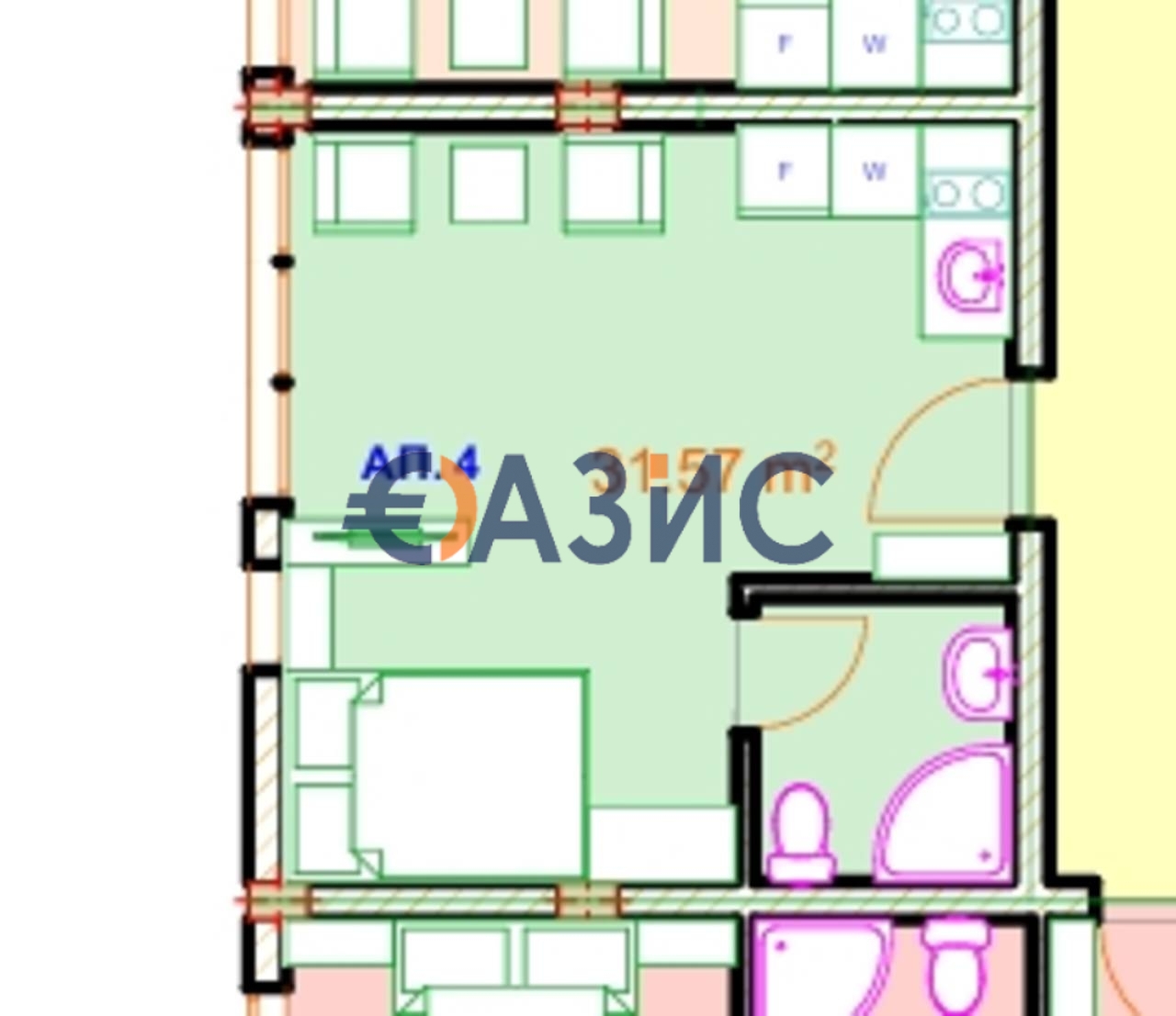 Апартаменты в Несебре, Болгария, 31.6 м² - фото 2