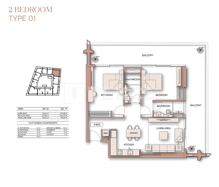 Апартаменты Аль-Джадаф, ОАЭ, 107 м² - фото 15