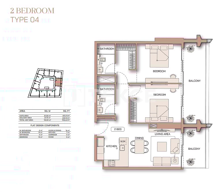 Апартаменты Аль-Джадаф, ОАЭ, 107 м² - фото 18