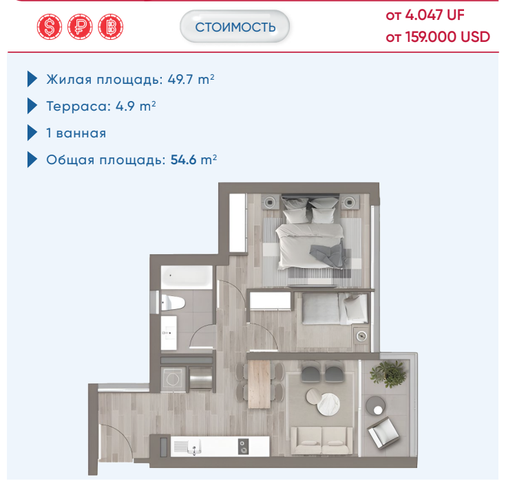 Квартира Винья-дель-Мар, Чили, 41 м² - фото 2