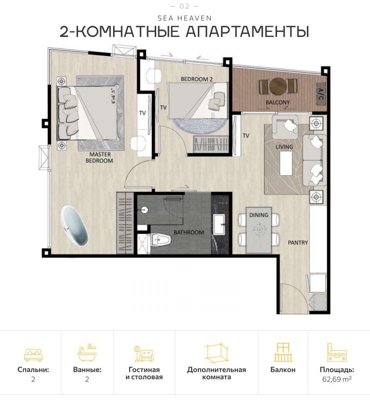 Апартаменты на острове Пхукет, Таиланд, 37 м² - фото 16