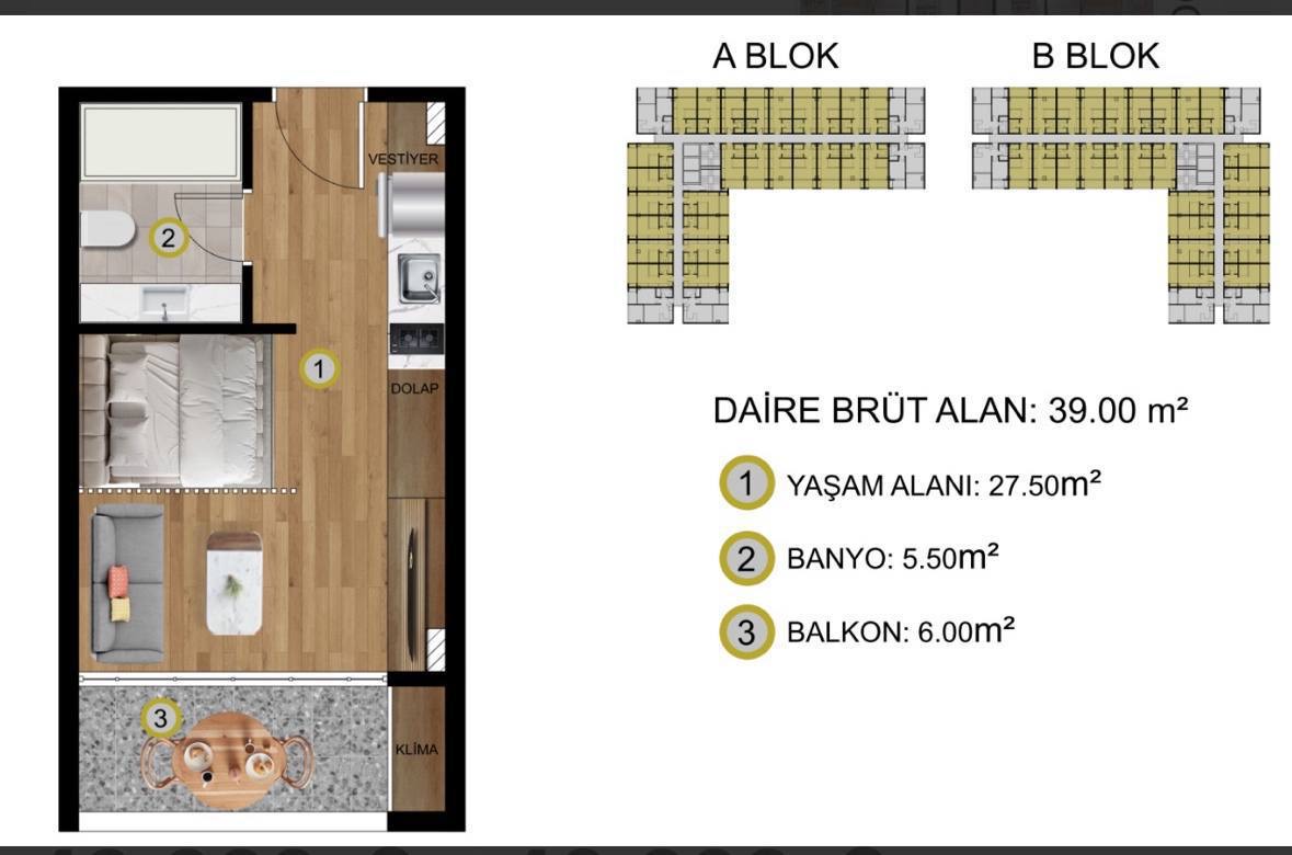 Квартира в Мерсине, Турция, 39 м² - фото 9