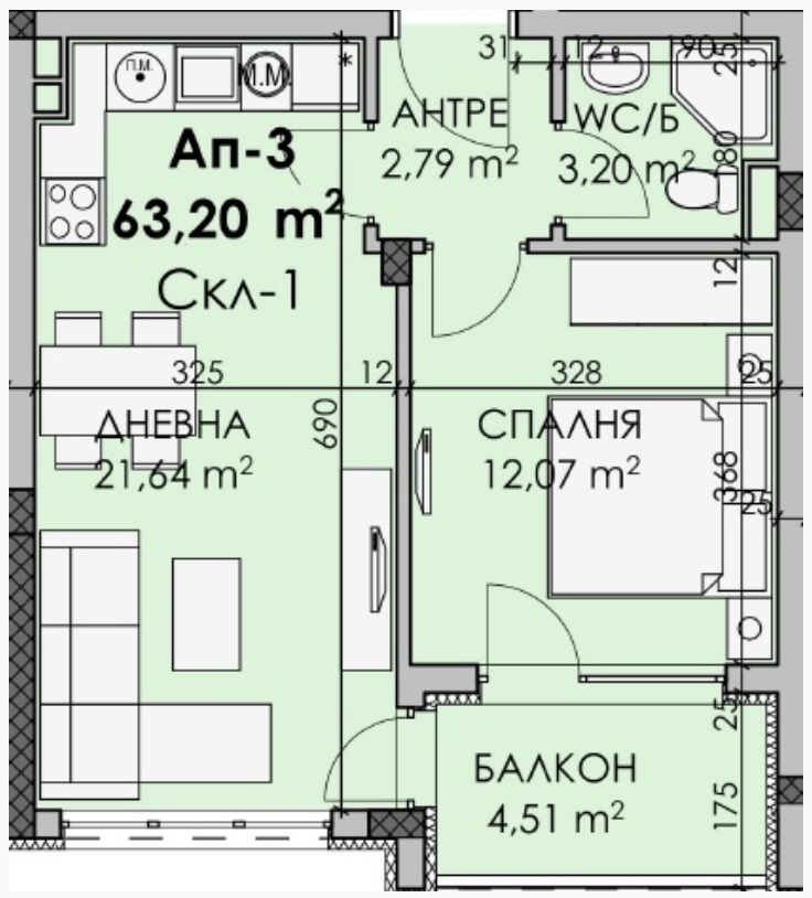 Квартира Scarabei Madika, Болгария, 63 м² - фото 2