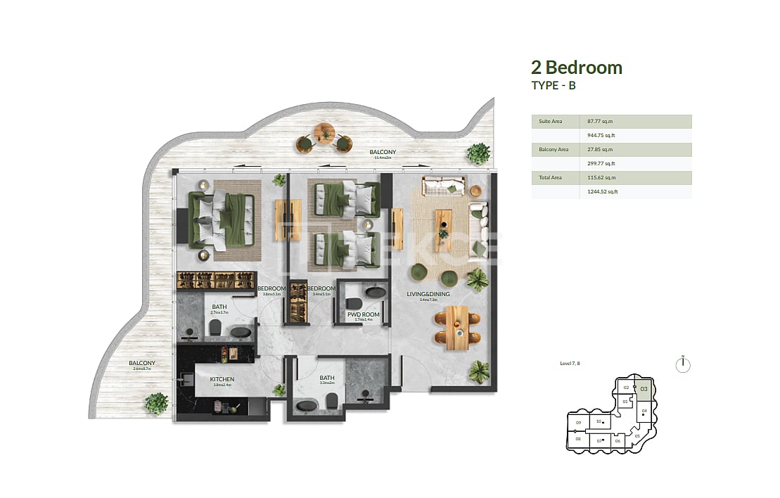 Апартаменты Остров Аль-Марджан, ОАЭ, 103 м² - фото 17