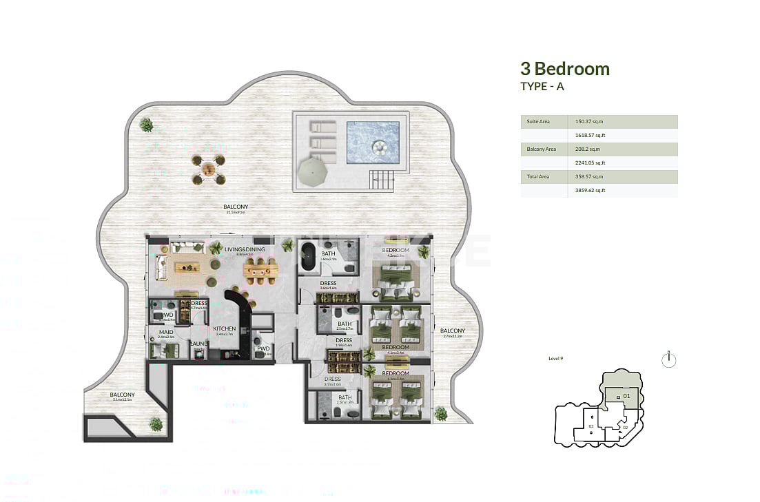 Апартаменты Остров Аль-Марджан, ОАЭ, 103 м² - фото 19