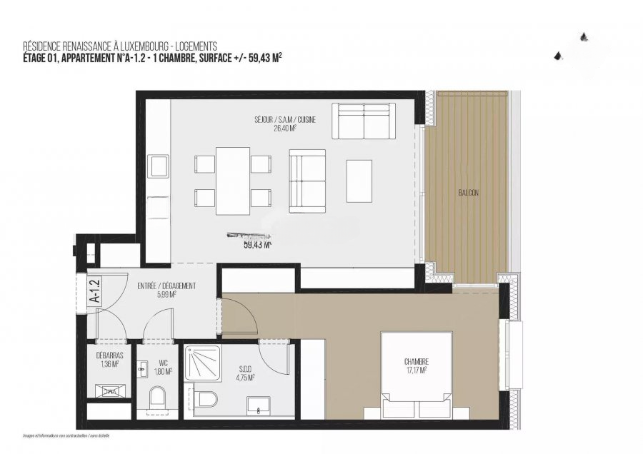 Квартира в Люксембурге, Люксембург, 60 м² - фото 3