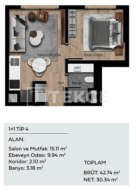 Апартаменты в Стамбуле, Турция, 43 м² - фото 17