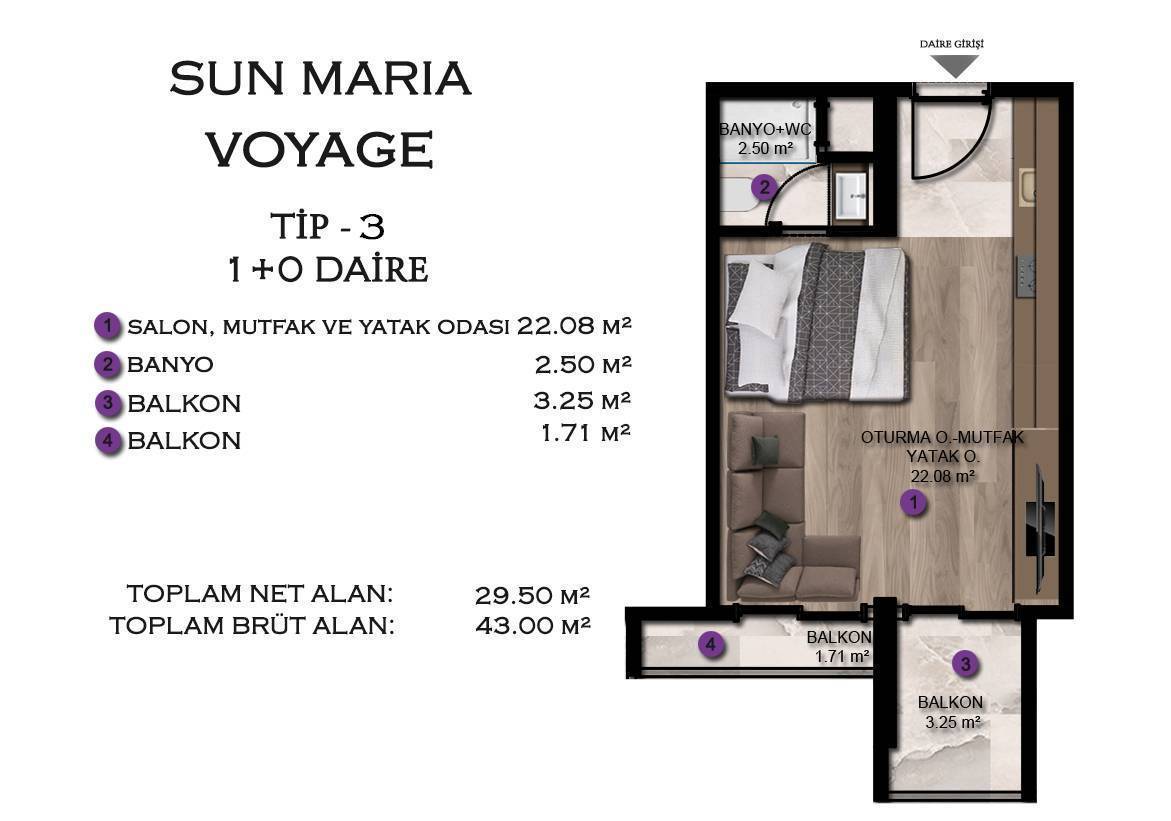 Квартира в Мерсине, Турция, 43 м² - фото 14