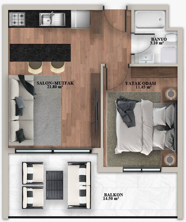 Квартира в Мерсине, Турция, 65 м² - фото 14